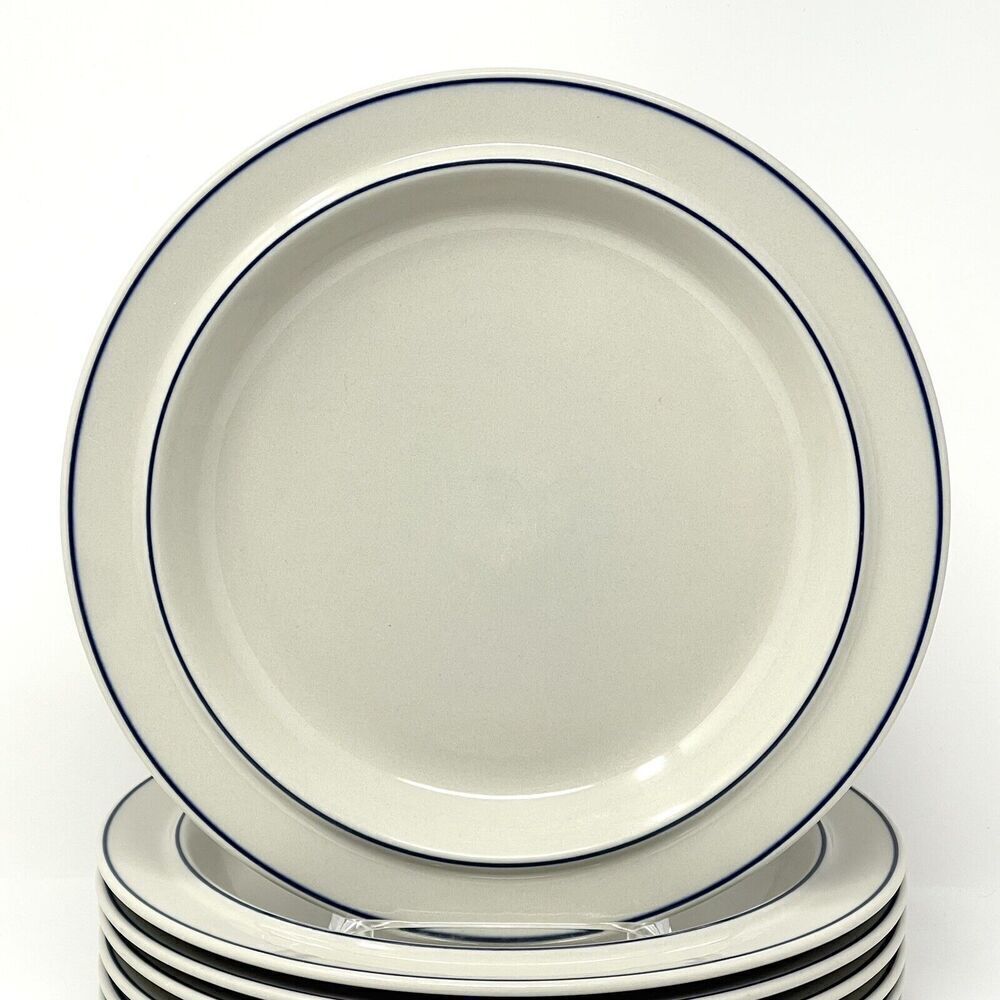 Arabia Finland Saimaa White Blue Rim Vintage 1980's Stoneware Dinner Plate 10"
